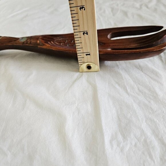 Wood Carved Salad Serving Spoon And Fork Vintage Tribal Maori New Zealand 80s - Picture 8 of 13